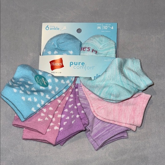 Hanes Pure Comfort Ankle Socks - Blue and Pink 6 Pairs - Picture 2 of 6